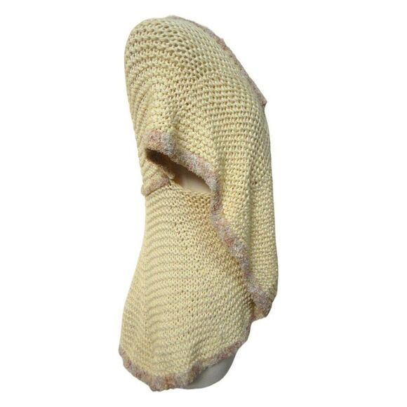 Hand Knit OOAK Sweater Shrug Open Front Cardigan Curved Design Cream One Size - Picture 4 of 10